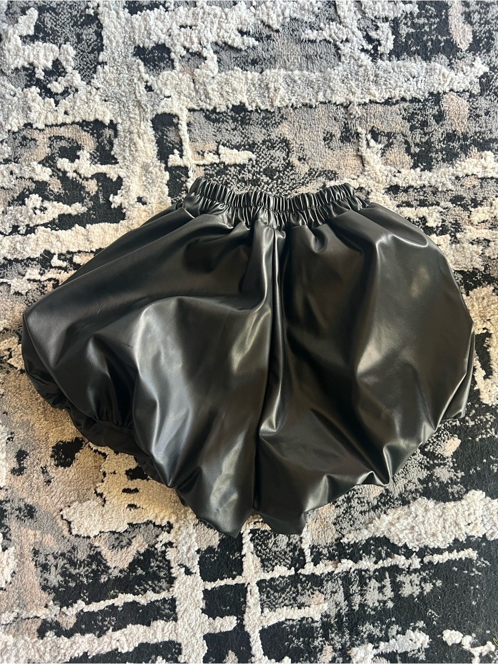 Black Faux Leather Bubble Skort with Elastic Waist